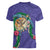 Hawaii Pikake and Maile Lei Women V-Neck T-Shirt Honu Polynesian Pattern Purple Color