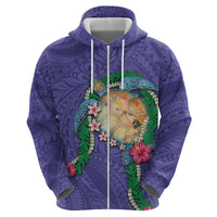 Hawaii Pikake and Maile Lei Zip Hoodie Honu Polynesian Pattern Purple Color