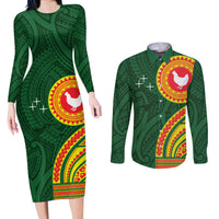 Manu'a Cession Day Couples Matching Long Sleeve Bodycon Dress and Long Sleeve Button Shirt Polynesian Pattern