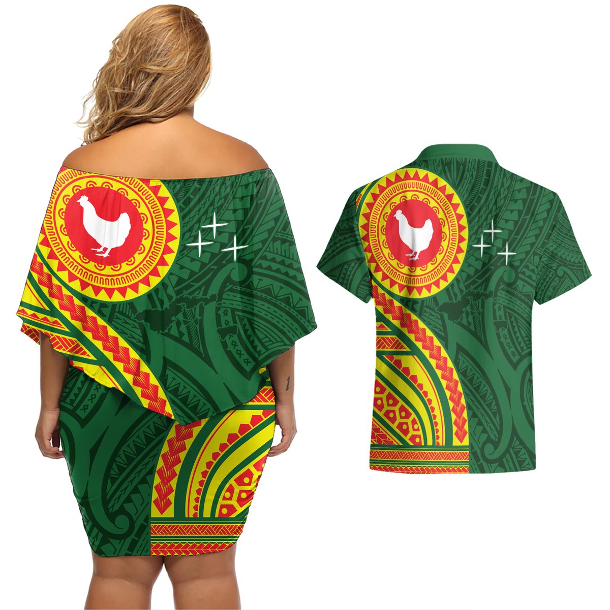 Manu'a Cession Day Couples Matching Off Shoulder Short Dress and Hawaiian Shirt Polynesian Pattern LT03 - Polynesian Pride