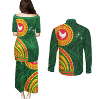 Manu'a Cession Day Couples Matching Puletasi and Long Sleeve Button Shirt Polynesian Pattern