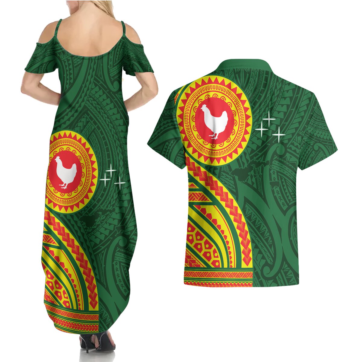 Manu'a Cession Day Couples Matching Summer Maxi Dress and Hawaiian Shirt Polynesian Pattern