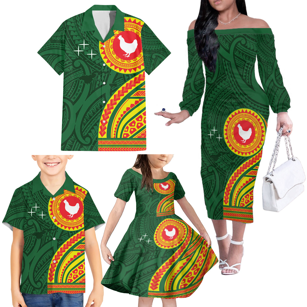 Manu'a Cession Day Family Matching Off The Shoulder Long Sleeve Dress and Hawaiian Shirt Polynesian Pattern LT03 - Polynesian Pride