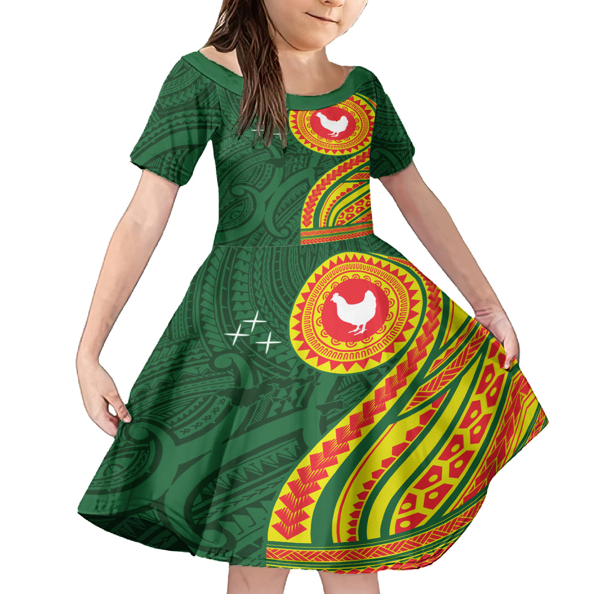 Manu'a Cession Day Kid Short Sleeve Dress Polynesian Pattern