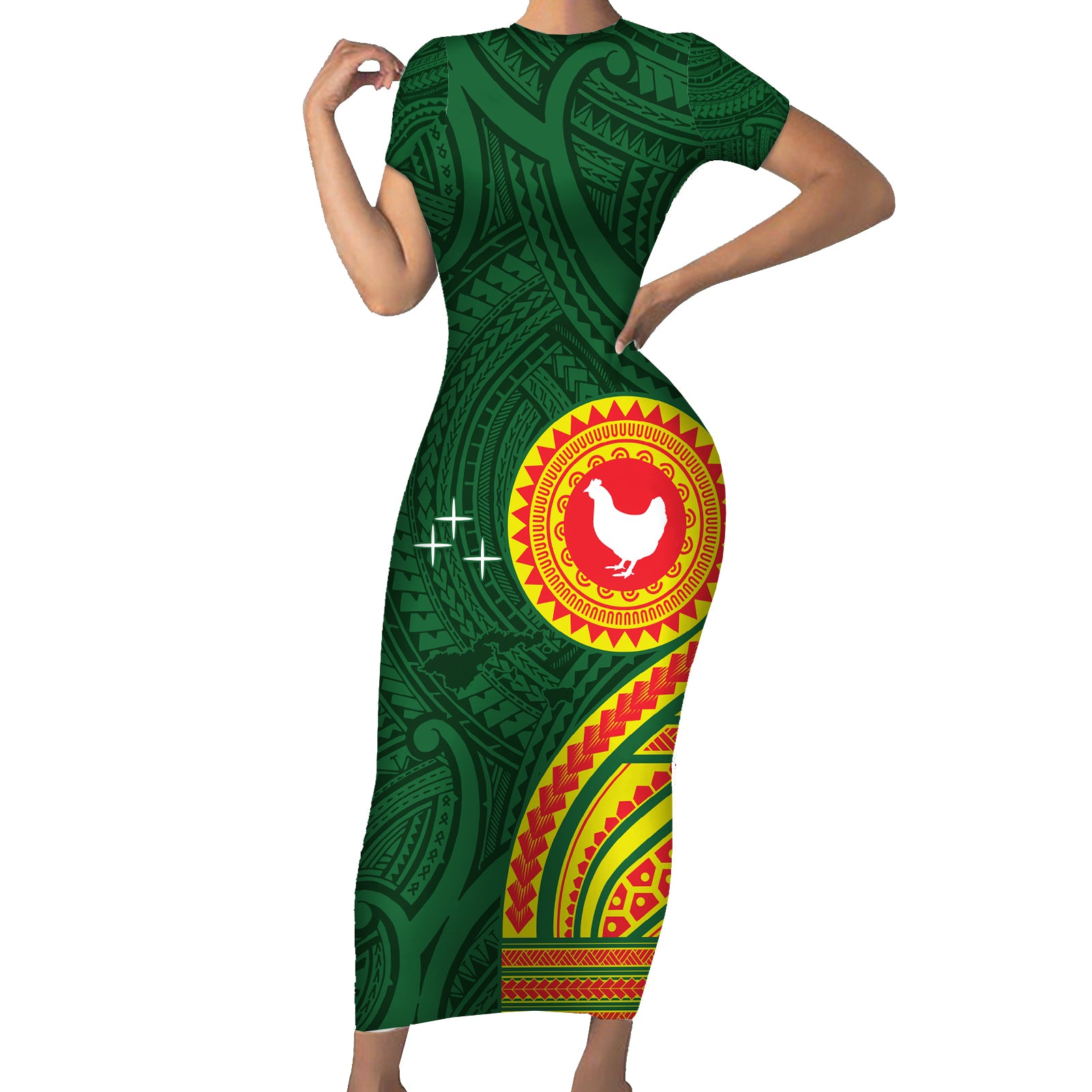 Manu'a Cession Day Short Sleeve Bodycon Dress Polynesian Pattern