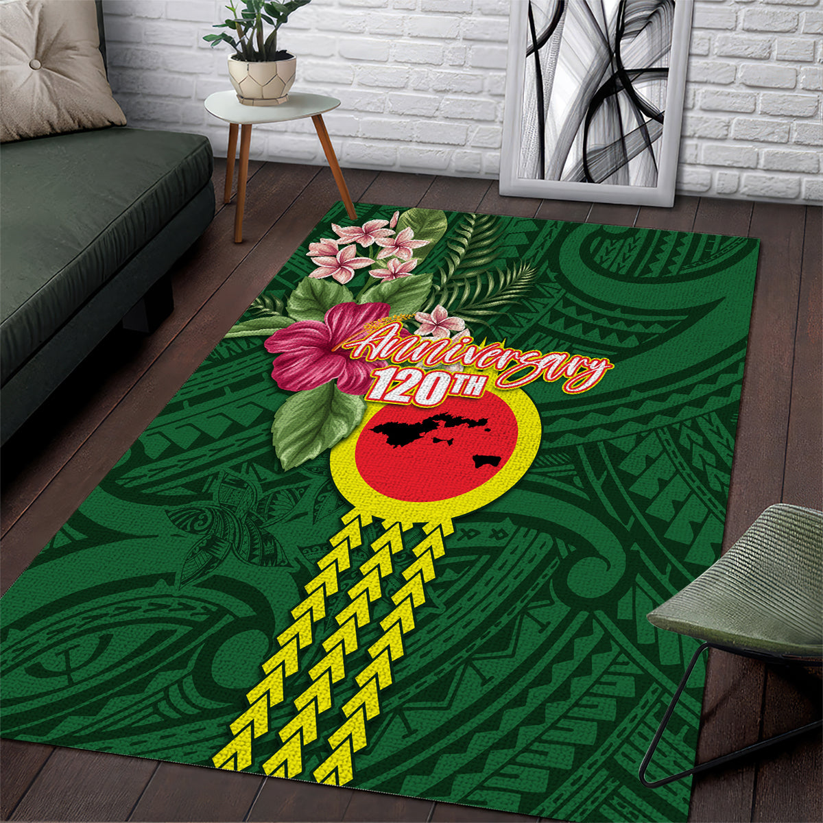 Manu'a Cession Day 120th Anniversary Area Rug Polynesian Pattern and Hibiscus Flower