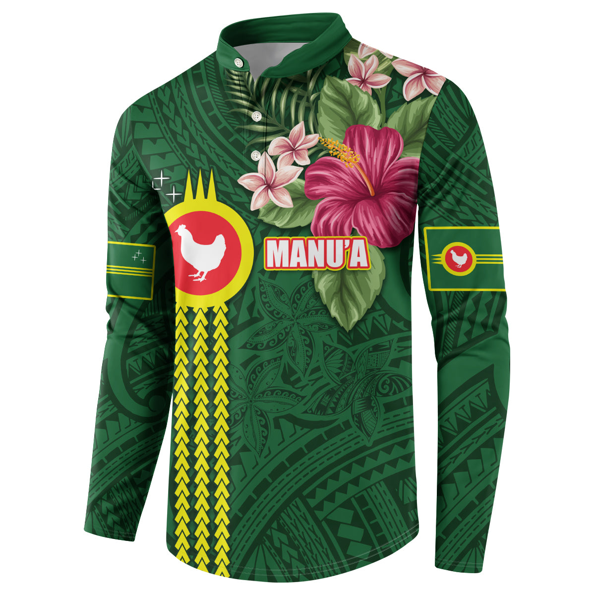 Manu'a Cession Day 120th Anniversary Button Sweatshirt Polynesian Pattern and Hibiscus Flower