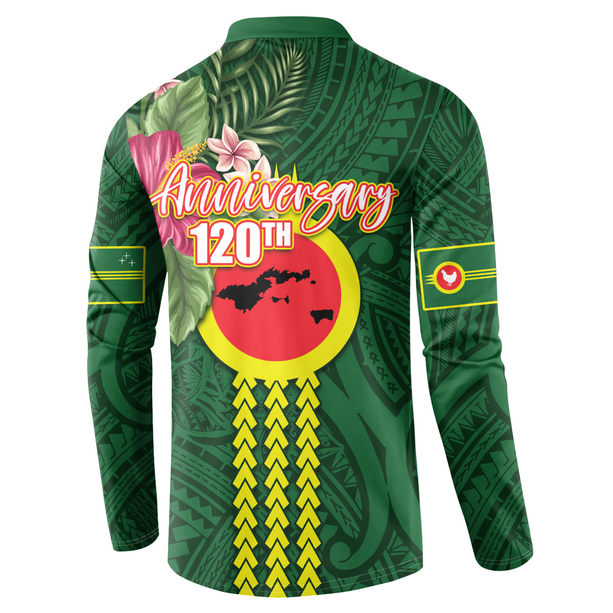 Manu'a Cession Day 120th Anniversary Button Sweatshirt Polynesian Pattern and Hibiscus Flower