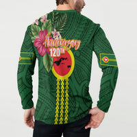 Manu'a Cession Day 120th Anniversary Button Sweatshirt Polynesian Pattern and Hibiscus Flower