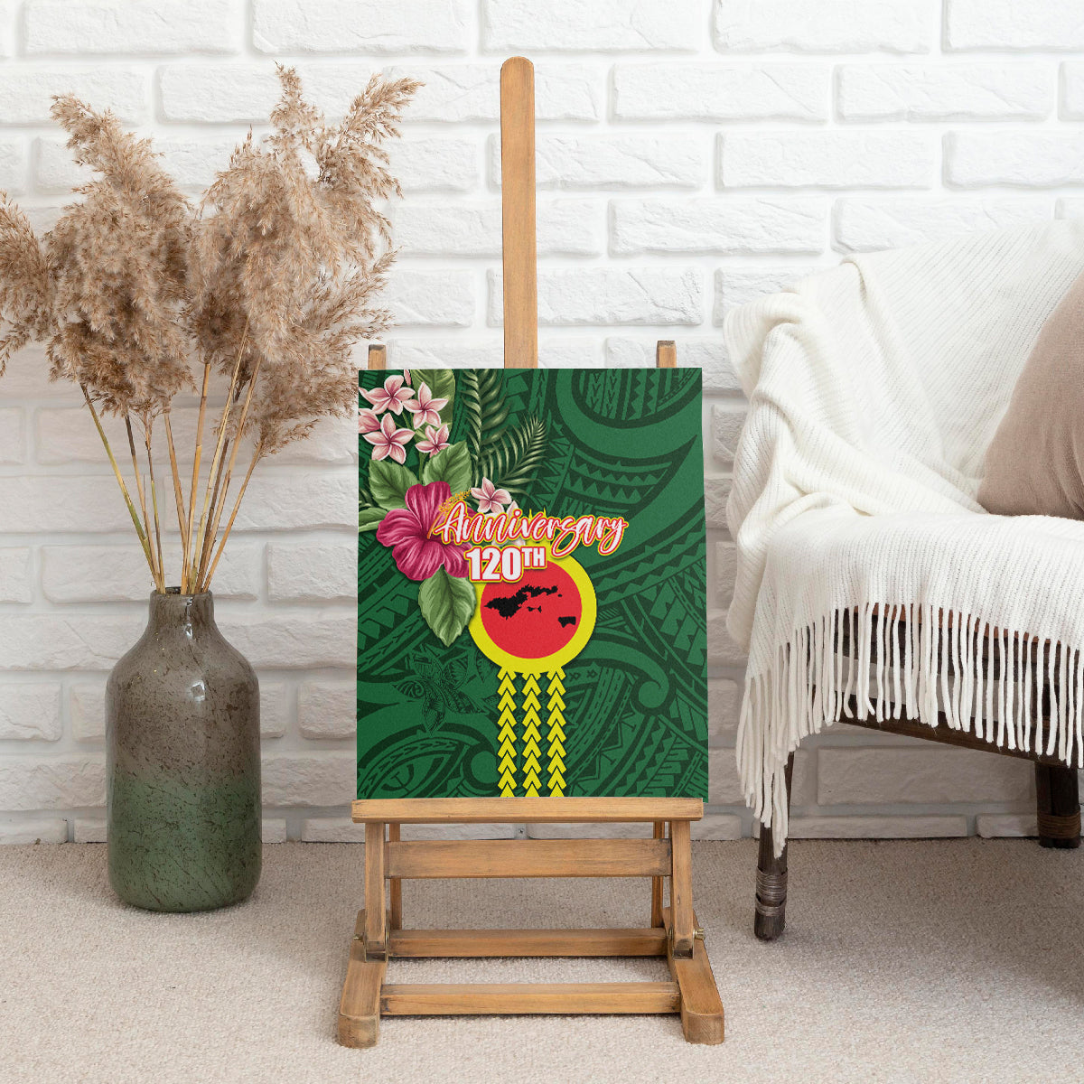 Manu'a Cession Day 120th Anniversary Canvas Wall Art Polynesian Pattern and Hibiscus Flower