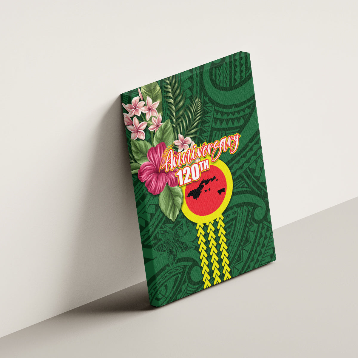 Manu'a Cession Day 120th Anniversary Canvas Wall Art Polynesian Pattern and Hibiscus Flower