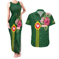 Manu'a Cession Day 120th Anniversary Couples Matching Tank Maxi Dress and Hawaiian Shirt Polynesian Pattern and Hibiscus Flower
