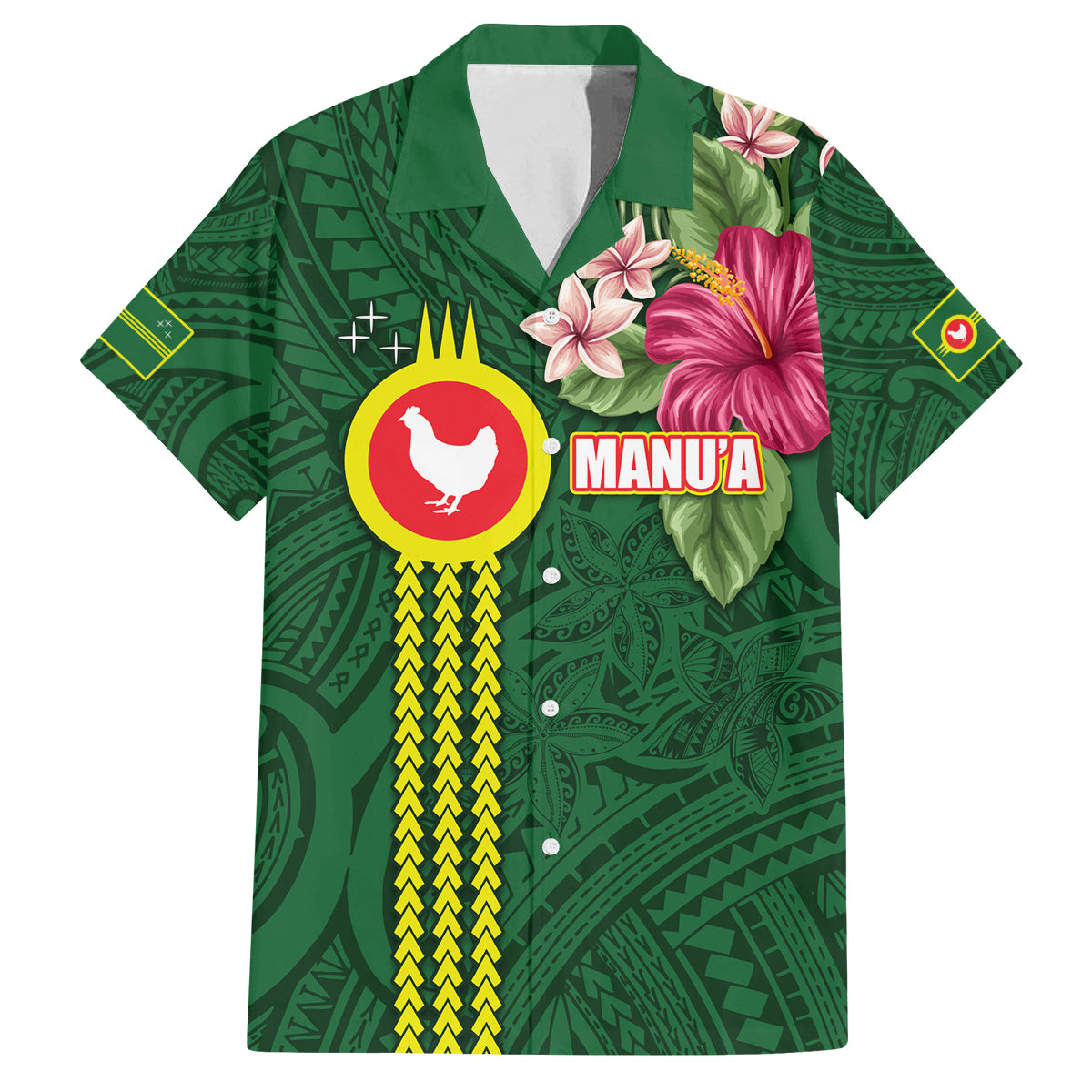Manu'a Cession Day 120th Anniversary Family Matching Off Shoulder Short Dress and Hawaiian Shirt Polynesian Pattern and Hibiscus Flower