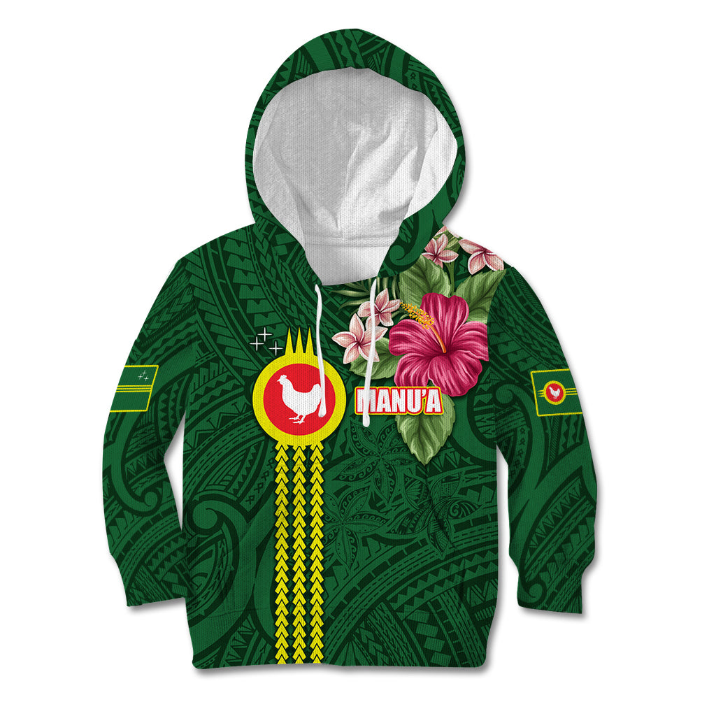 Manu'a Cession Day 120th Anniversary Kid Hoodie Polynesian Pattern and Hibiscus Flower LT03 Hoodie Green - Polynesian Pride