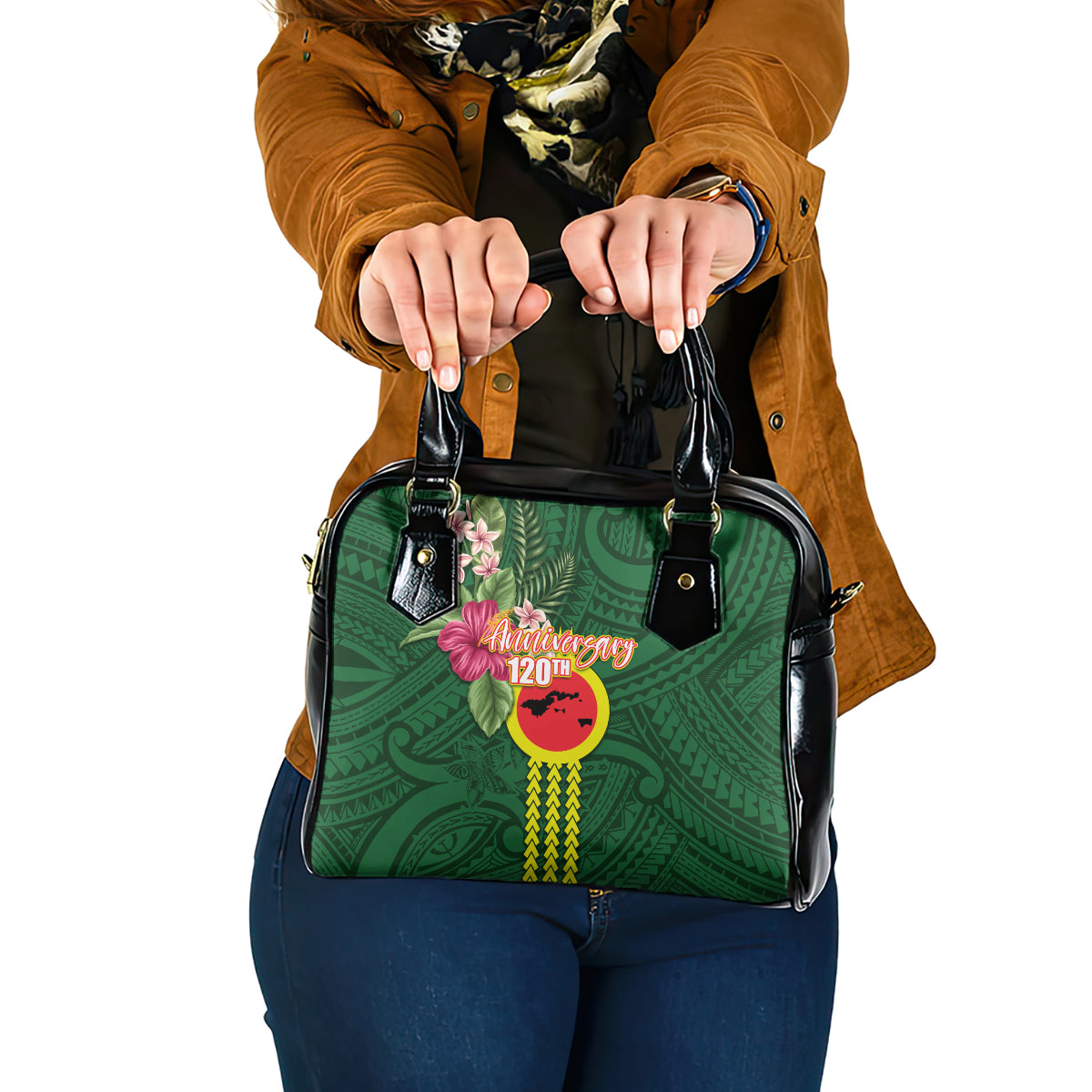 Manu'a Cession Day 120th Anniversary Shoulder Handbag Polynesian Pattern and Hibiscus Flower LT03 One Size Green - Polynesian Pride