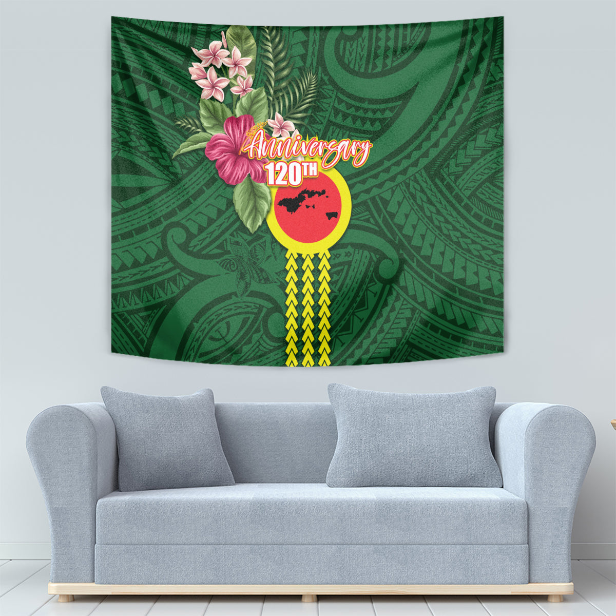 Manu'a Cession Day 120th Anniversary Tapestry Polynesian Pattern and Hibiscus Flower