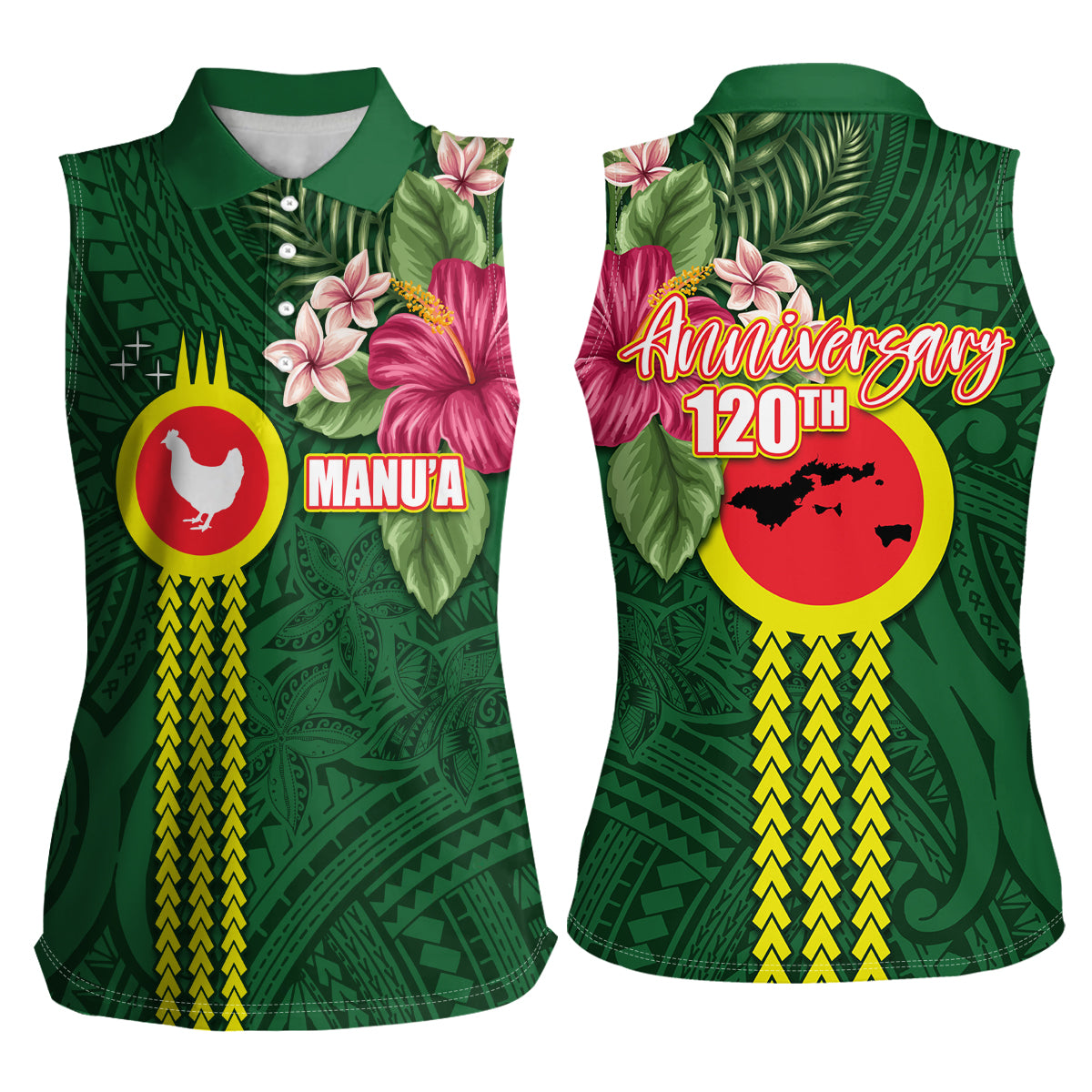 Manu'a Cession Day 120th Anniversary Women Sleeveless Polo Shirt Polynesian Pattern and Hibiscus Flower