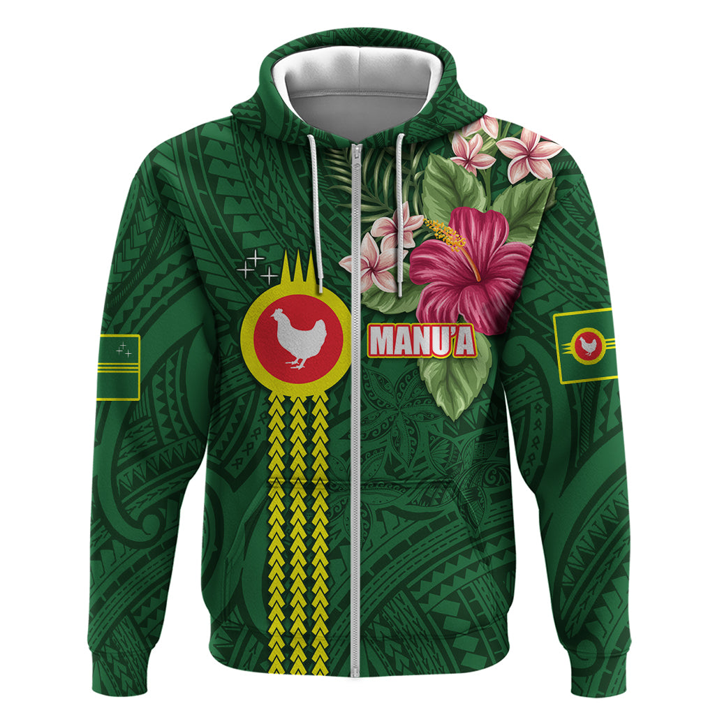 Manu'a Cession Day 120th Anniversary Zip Hoodie Polynesian Pattern and Hibiscus Flower LT03 Zip Hoodie Green - Polynesian Pride