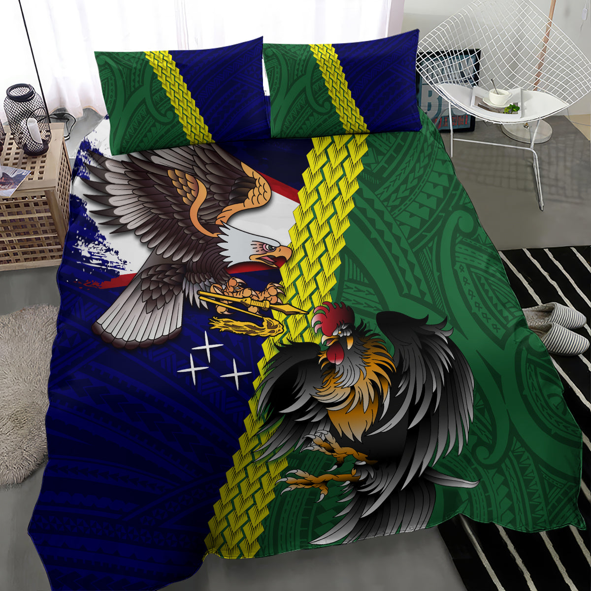 Manu'a Island and American Samoa Bedding Set Rooster and Eagle Mascot LT03 - Polynesian Pride