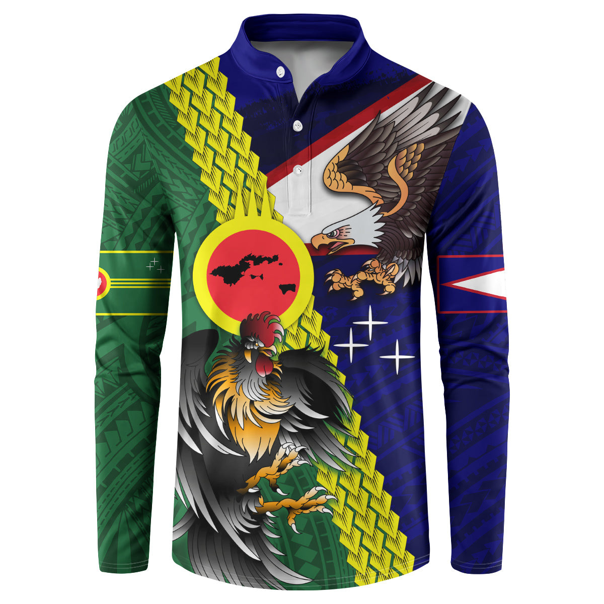Manu'a Island and American Samoa Button Sweatshirt Rooster and Eagle Mascot LT03 Green - Polynesian Pride