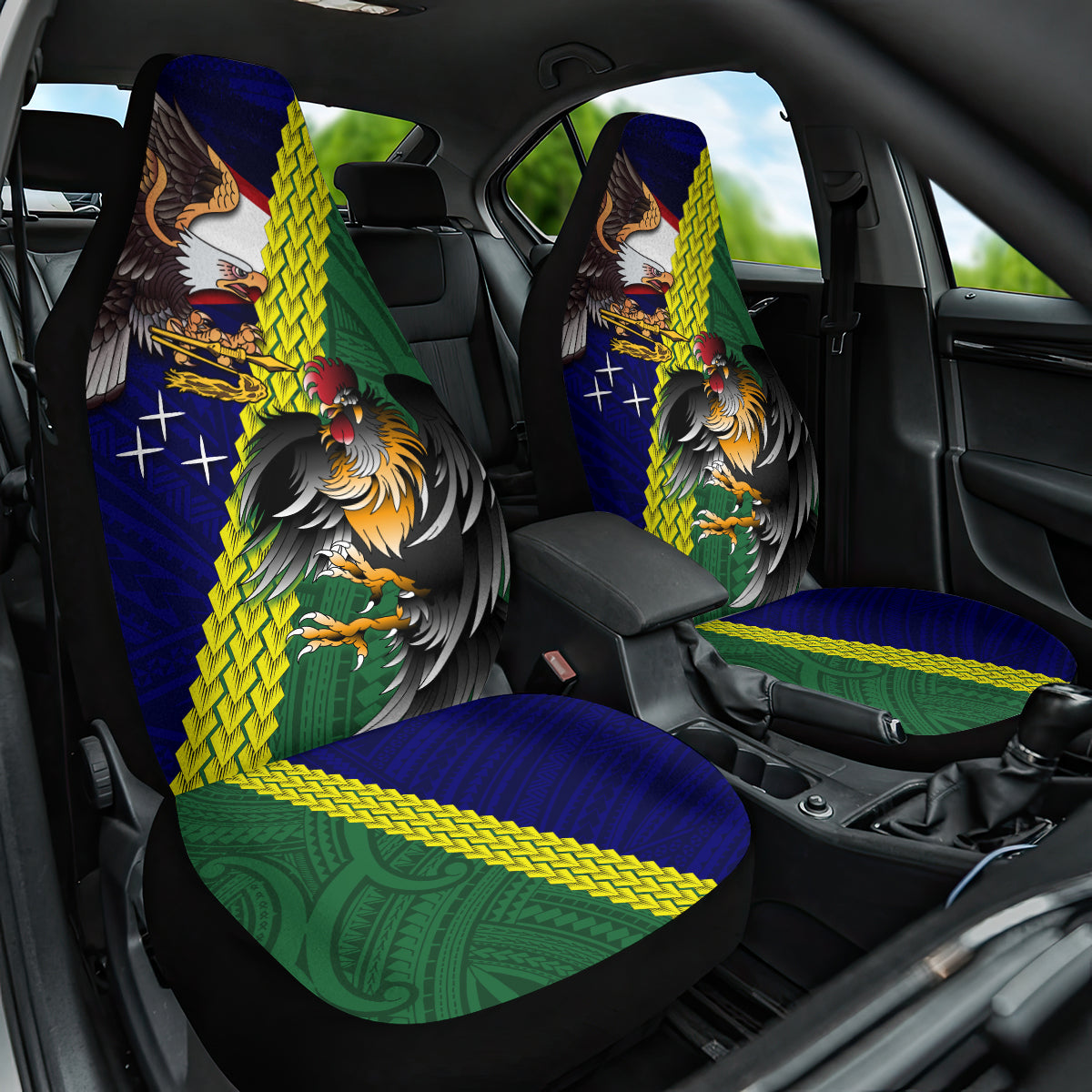 Manu'a Island and American Samoa Car Seat Cover Rooster and Eagle Mascot