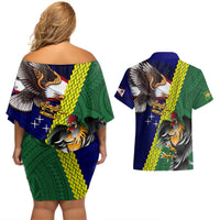 Manu'a Island and American Samoa Couples Matching Off Shoulder Short Dress and Hawaiian Shirt Rooster and Eagle Mascot