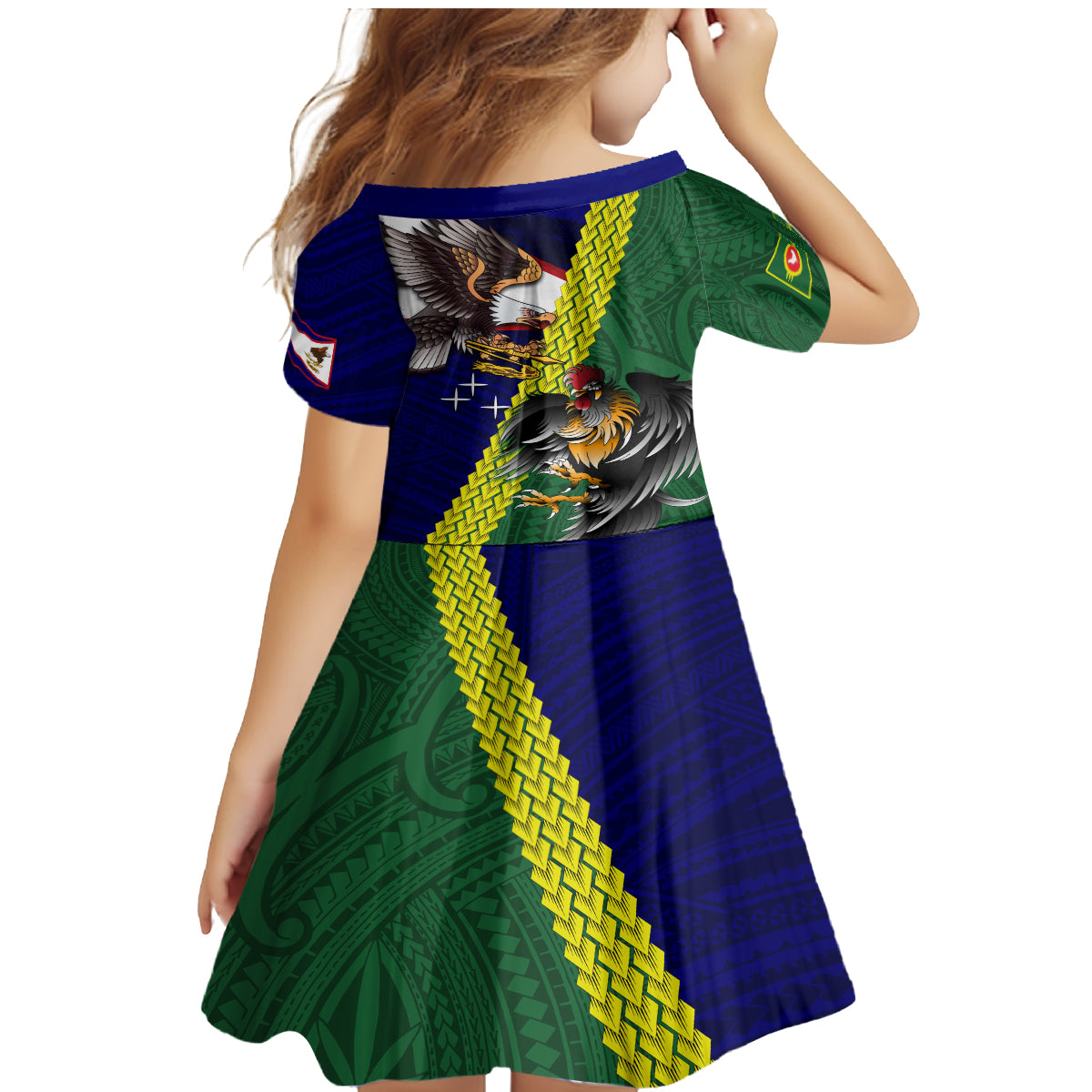 Manu'a Island and American Samoa Family Matching Mermaid Dress and Hawaiian Shirt Rooster and Eagle Mascot