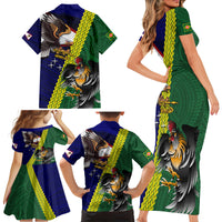 Manu'a Island and American Samoa Family Matching Short Sleeve Bodycon Dress and Hawaiian Shirt Rooster and Eagle Mascot