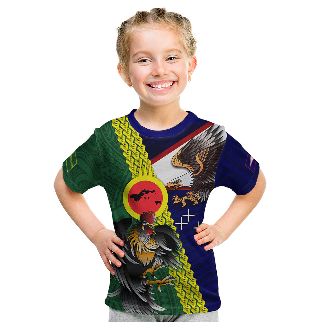 Manu'a Island and American Samoa Kid T Shirt Rooster and Eagle Mascot LT03 Green - Polynesian Pride