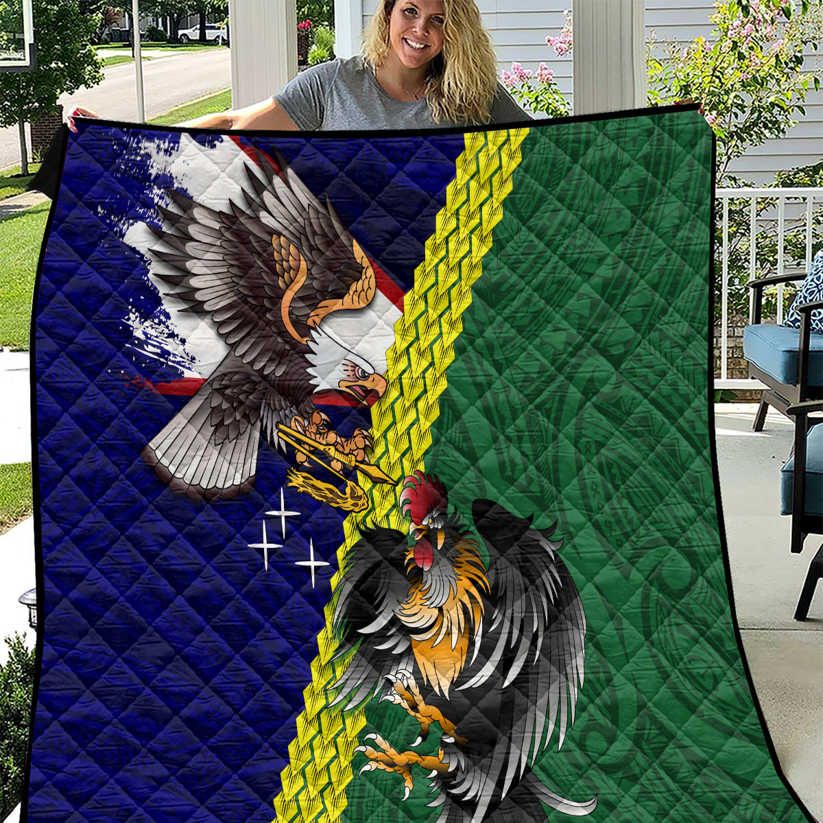 Manu'a Island and American Samoa Quilt Rooster and Eagle Mascot LT03 Green - Polynesian Pride