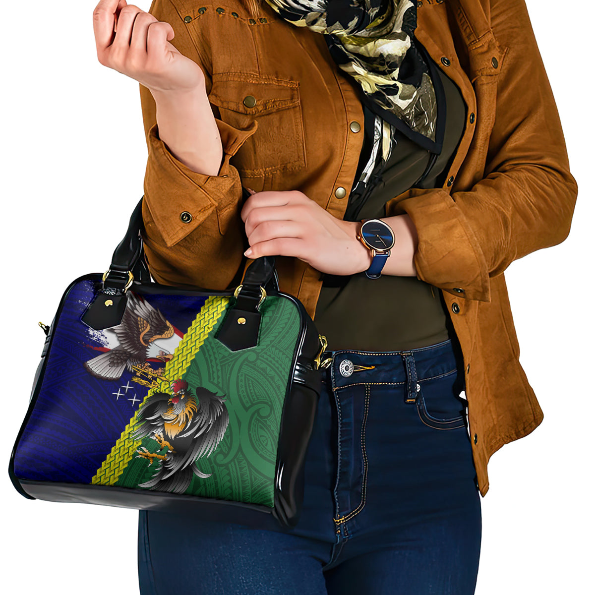 Manu'a Island and American Samoa Shoulder Handbag Rooster and Eagle Mascot