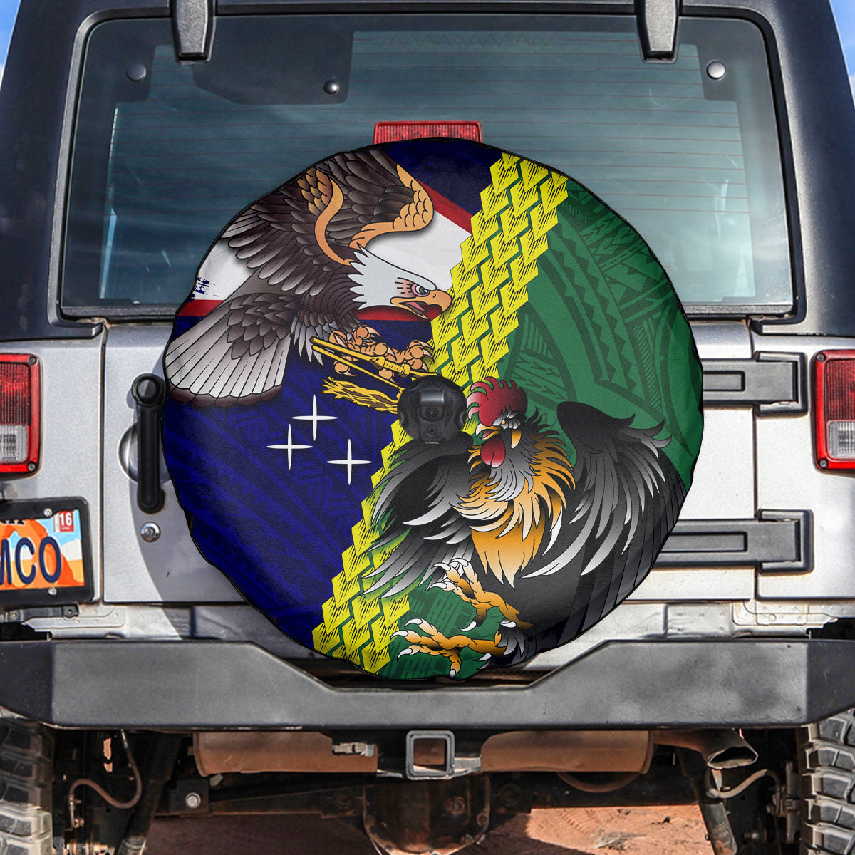 Manu'a Island and American Samoa Spare Tire Cover Rooster and Eagle Mascot