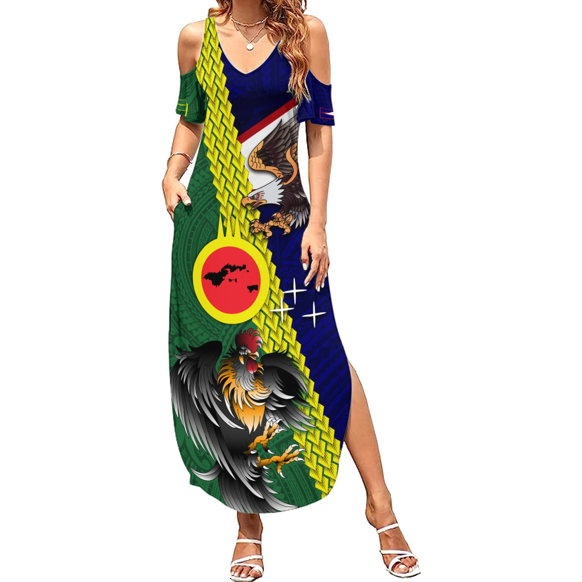 Manu'a Island and American Samoa Summer Maxi Dress Rooster and Eagle Mascot