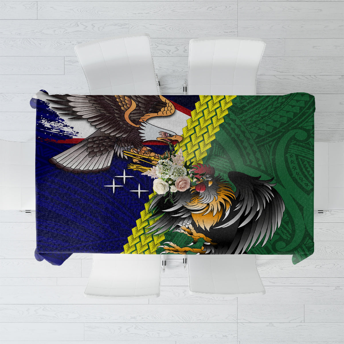 Manu'a Island and American Samoa Tablecloth Rooster and Eagle Mascot