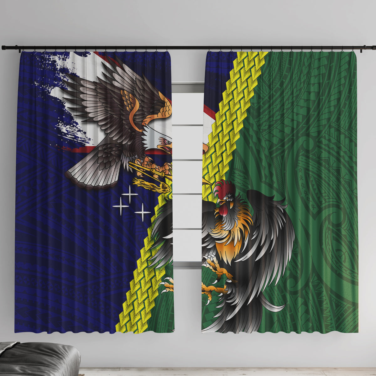 Manu'a Island and American Samoa Window Curtain Rooster and Eagle Mascot