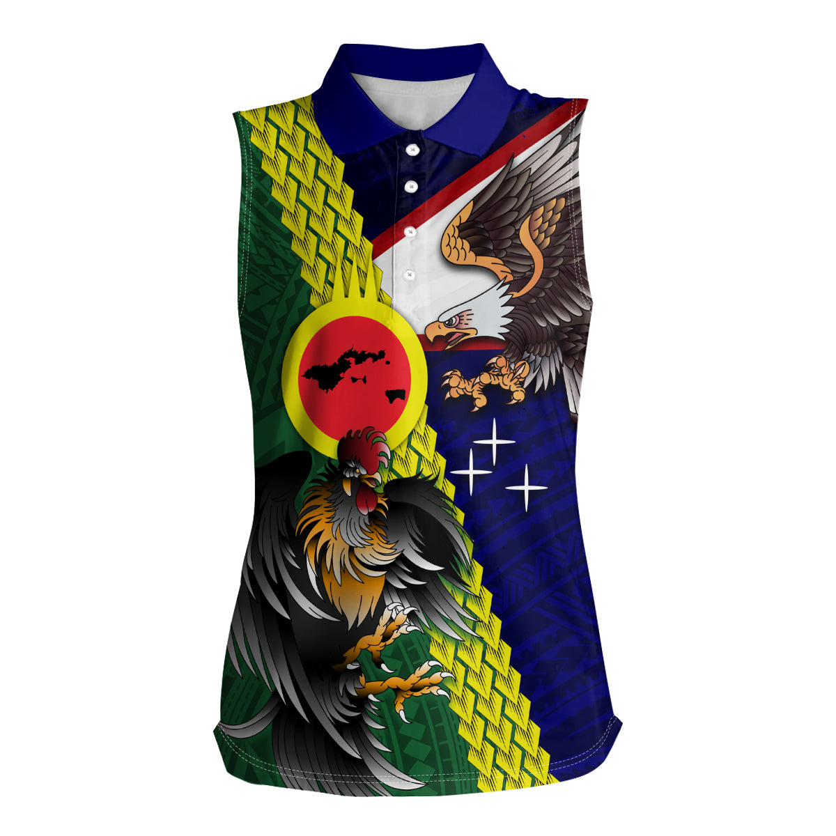 Manu'a Island and American Samoa Women Sleeveless Polo Shirt Rooster and Eagle Mascot LT03 Female Green - Polynesian Pride