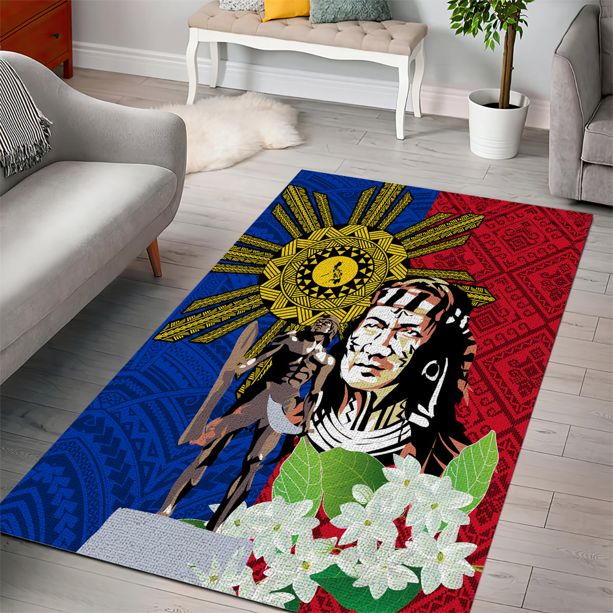Philippines Lapu-Lapu Area Rug Filipino Sun Tattoo With Yakan Pattern