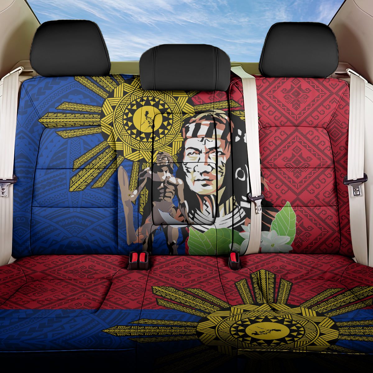 Philippines Lapu-Lapu Back Car Seat Cover Filipino Sun Tattoo With Yakan Pattern