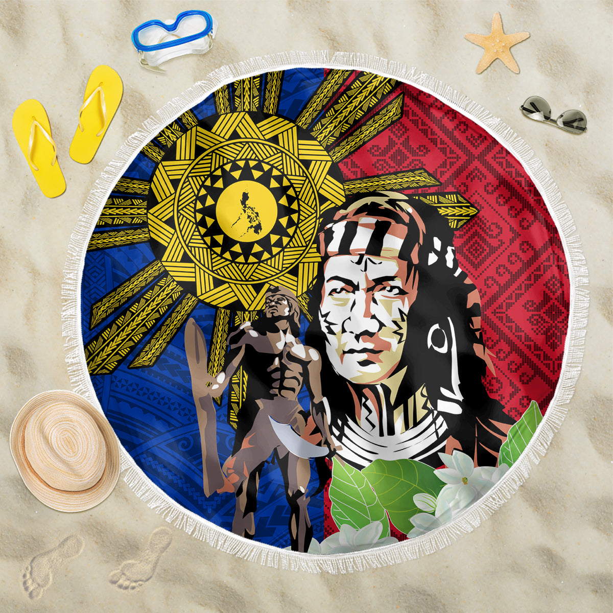Philippines Lapu-Lapu Beach Blanket Filipino Sun Tattoo With Yakan Pattern