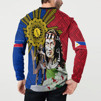 Philippines Lapu-Lapu Button Sweatshirt Filipino Sun Tattoo With Yakan Pattern