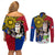 Philippines Lapu-Lapu Couples Matching Off Shoulder Short Dress and Long Sleeve Button Shirt Filipino Sun Tattoo With Yakan Pattern