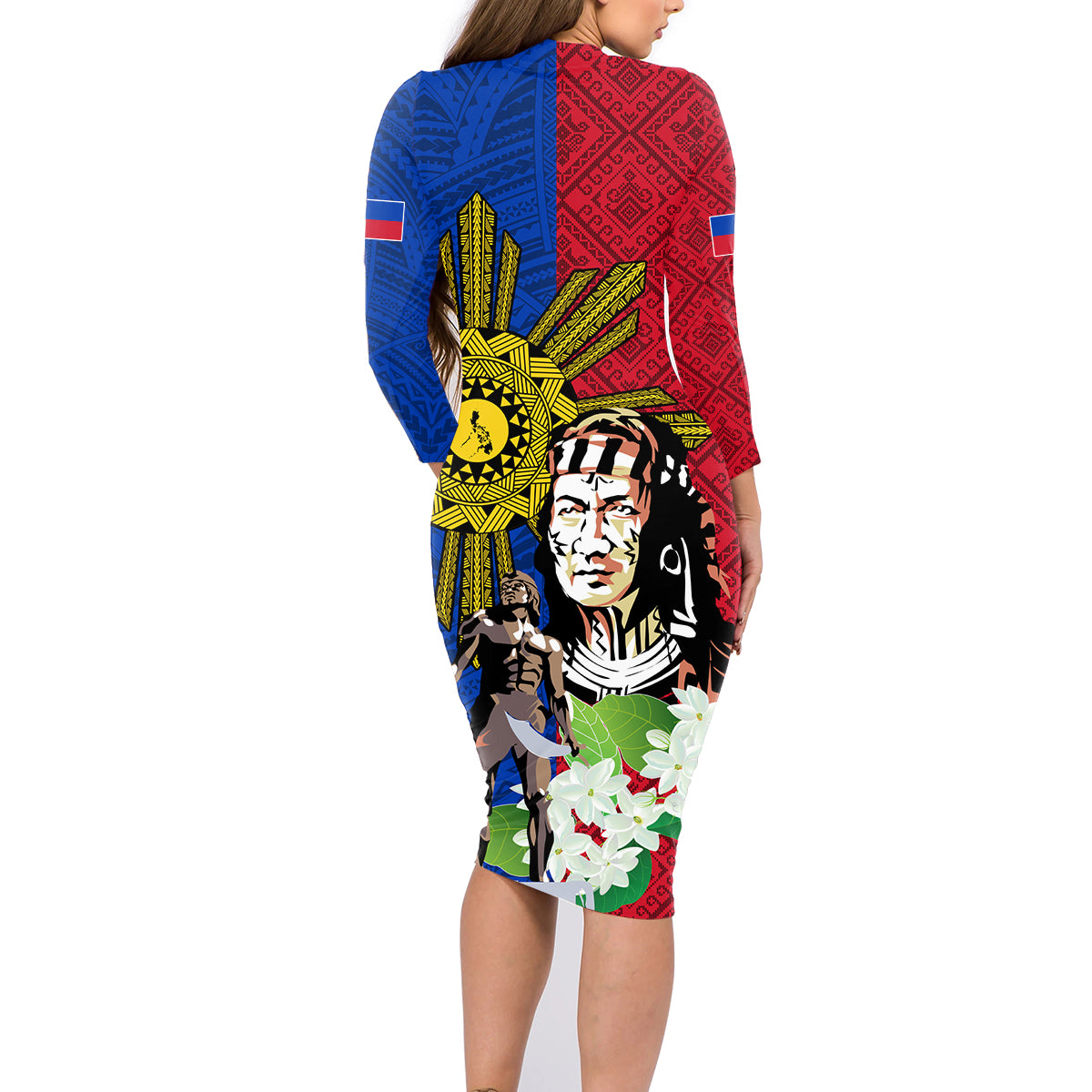 Philippines Lapu-Lapu Family Matching Long Sleeve Bodycon Dress and Hawaiian Shirt Filipino Sun Tattoo With Yakan Pattern
