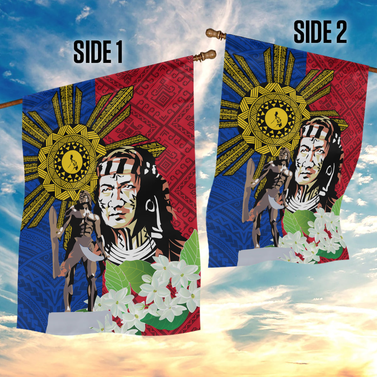 Philippines Lapu-Lapu Garden Flag Filipino Sun Tattoo With Yakan Pattern