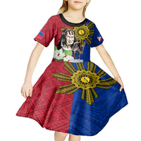 Philippines Lapu-Lapu Kid Short Sleeve Dress Filipino Sun Tattoo With Yakan Pattern