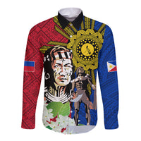 Philippines Lapu-Lapu Long Sleeve Button Shirt Filipino Sun Tattoo With Yakan Pattern