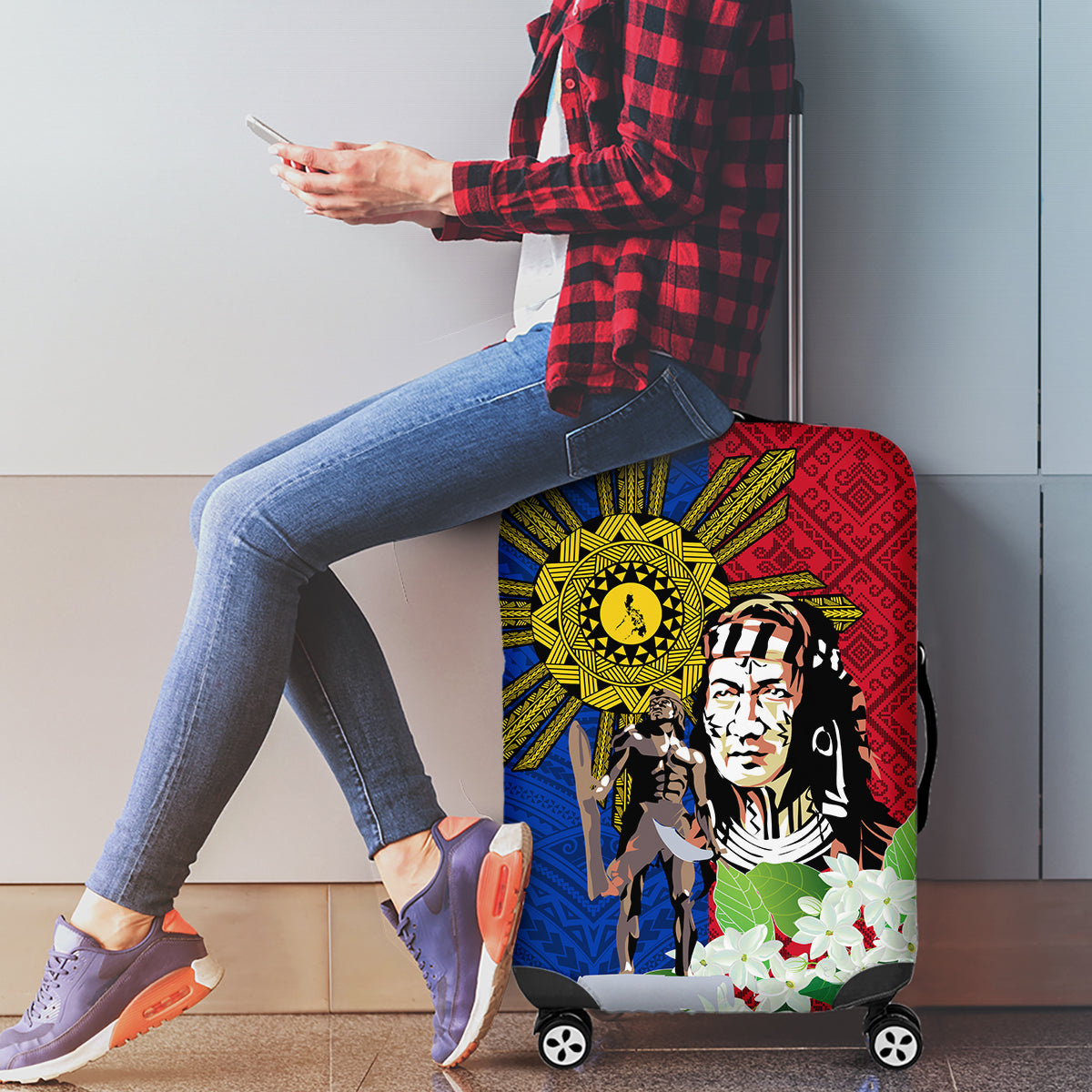 Philippines Lapu-Lapu Luggage Cover Filipino Sun Tattoo With Yakan Pattern