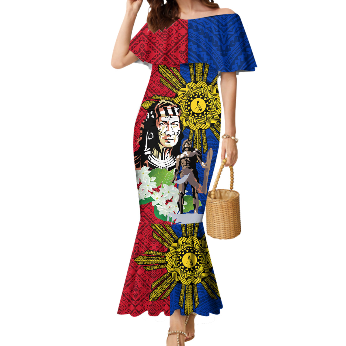 Philippines Lapu-Lapu Mermaid Dress Filipino Sun Tattoo With Yakan Pattern