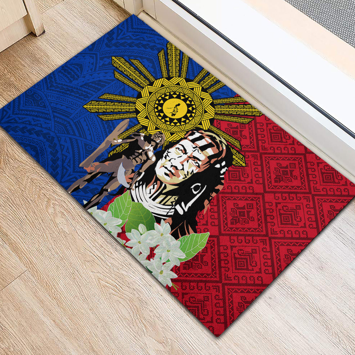 Philippines Lapu-Lapu Rubber Doormat Filipino Sun Tattoo With Yakan Pattern