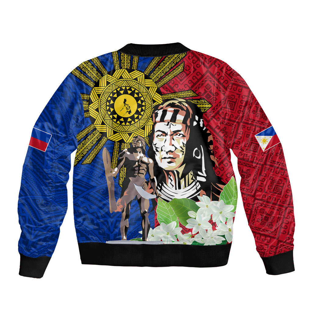 Philippines Lapu-Lapu Sleeve Zip Bomber Jacket Filipino Sun Tattoo With Yakan Pattern