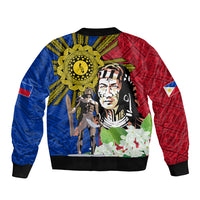 Philippines Lapu-Lapu Sleeve Zip Bomber Jacket Filipino Sun Tattoo With Yakan Pattern